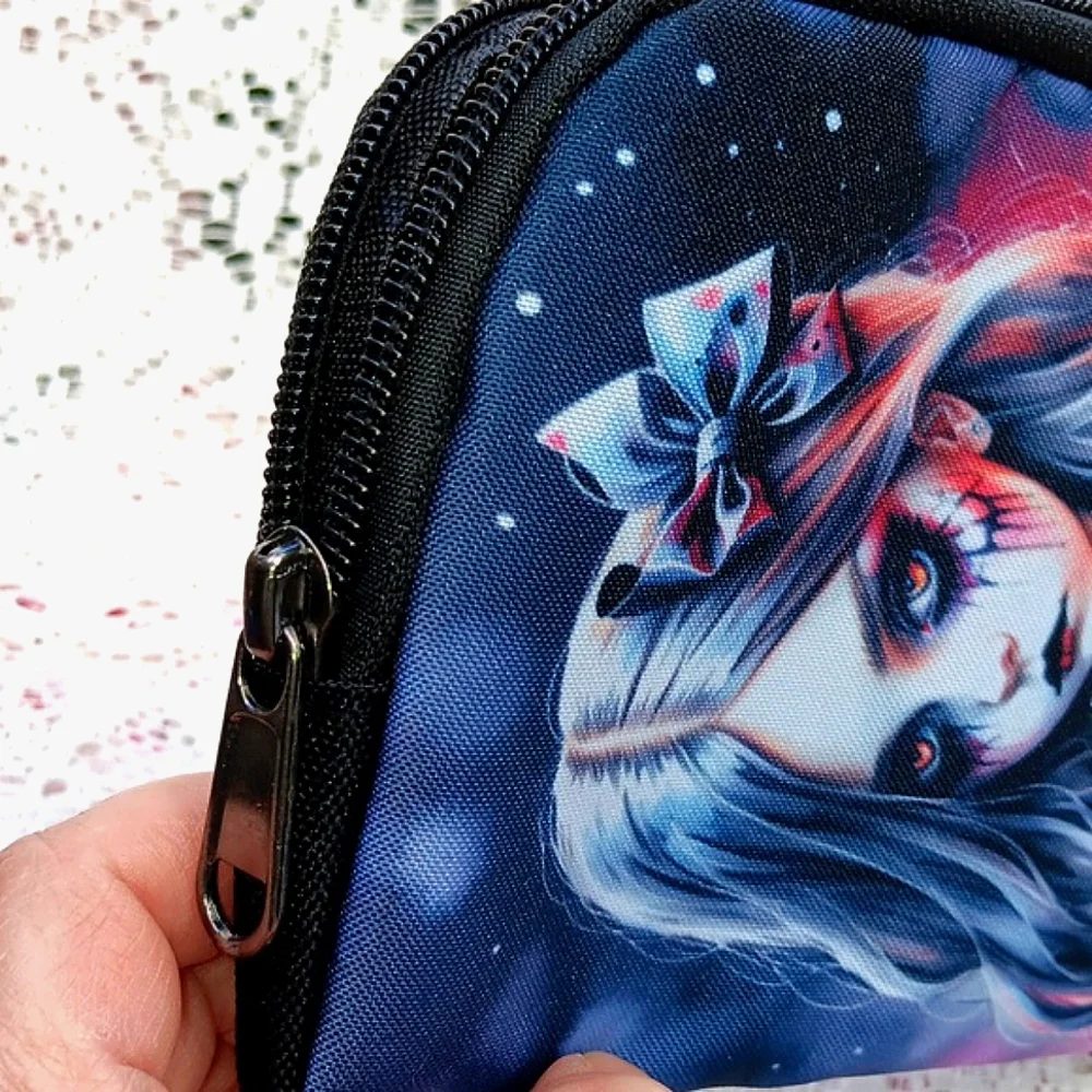 🆕️LAST 1🌹GOTH GIRL & TEDDY BEAR ZIPPERED CLUTCH WRISTLET WALLET/Y2K GOTH PUNK